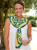 Barrett Tile Scarf | Large Green & Gold Geometric Print Scarf