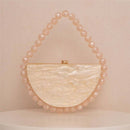 Pearlescent Acrylic Half Moon Beaded Evening Bag: Champagne