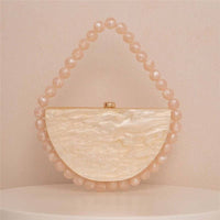 Pearlescent Acrylic Half Moon Beaded Evening Bag: Champagne