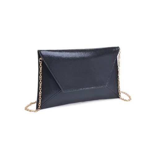 Cora Black Vegan Leather Textured Snap Envelope Clutch