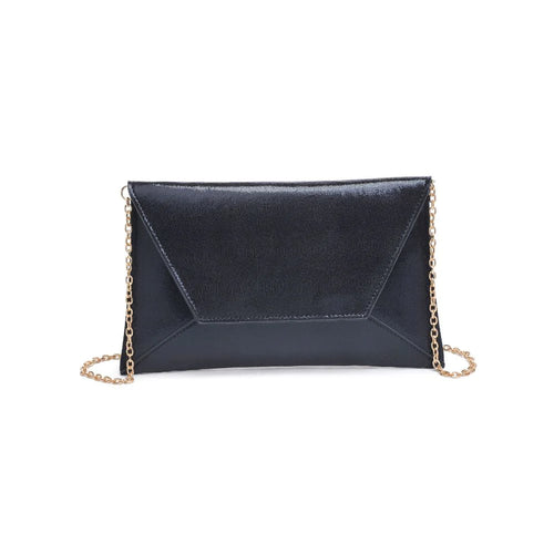 Cora Black Vegan Leather Textured Snap Envelope Clutch