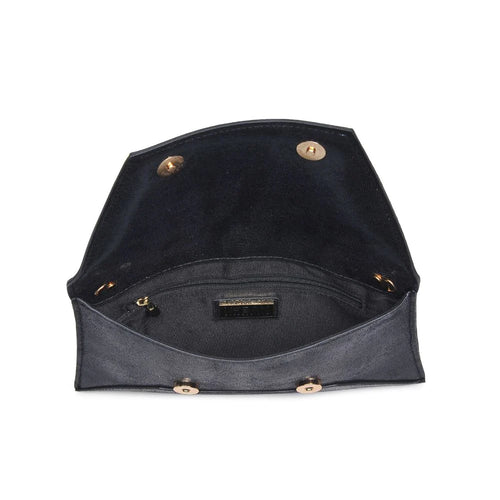 Cora Black Vegan Leather Textured Snap Envelope Clutch