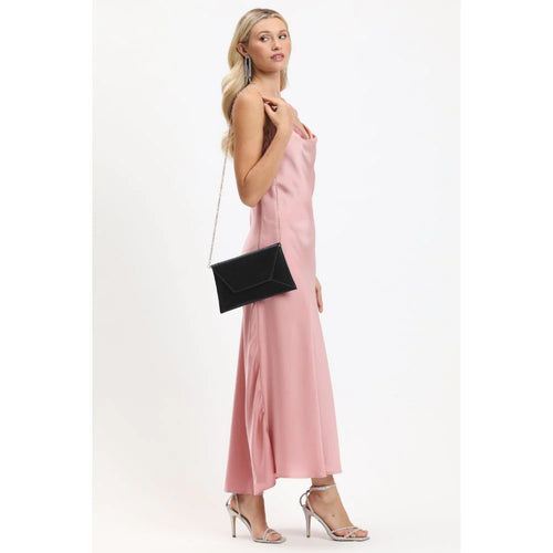 Cora Black Vegan Leather Textured Snap Envelope Clutch