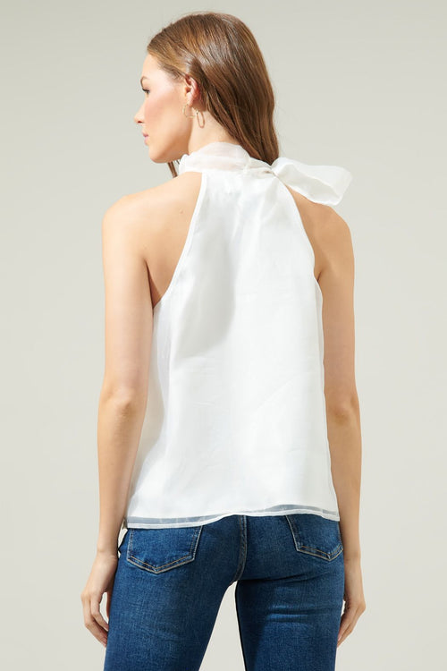 Organza Halter Bow Tie Lined Tank Top