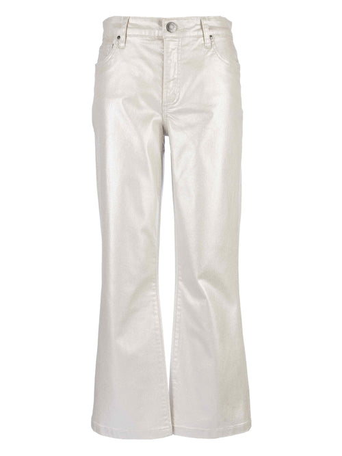 Kelsey High Rise Fab AB Coated Ankle Crop Flare Pant in Light Silver