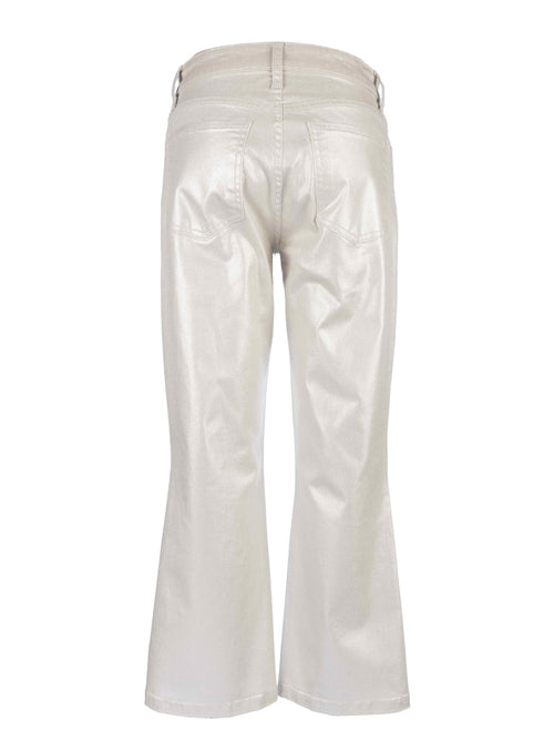 Kelsey High Rise Fab AB Coated Ankle Crop Flare Pant in Light Silver