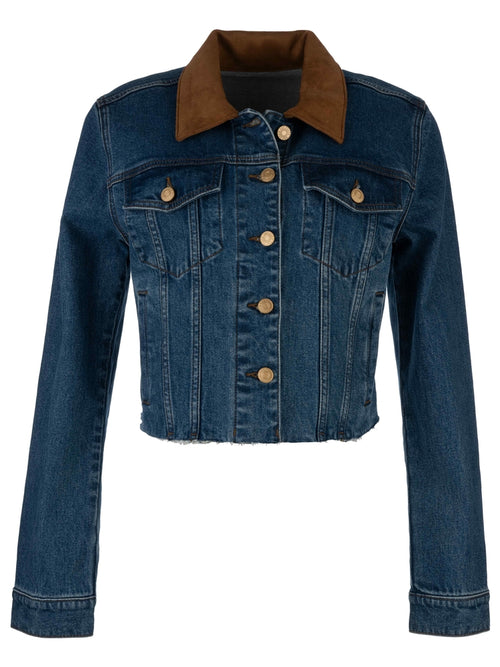 Kerry Cropped Denim Jacket with Suede Collar
