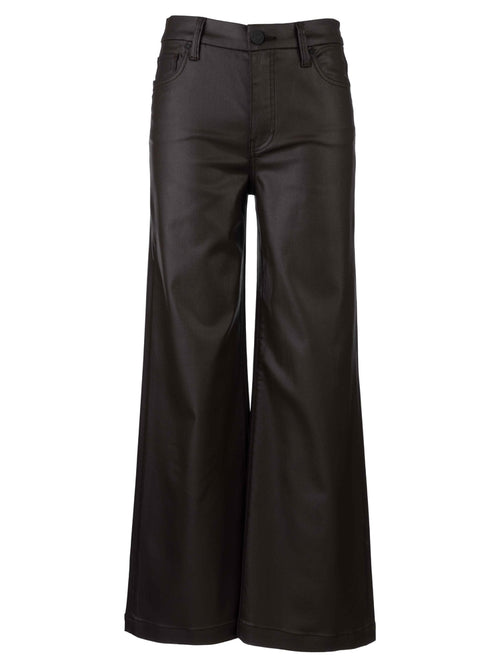 Meg High Rise Fab AB Wide Leg Coated Faux Leather Pant in Chocolate