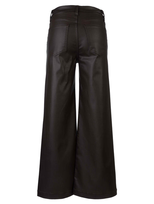 Meg High Rise Fab AB Wide Leg Coated Faux Leather Pant in Chocolate