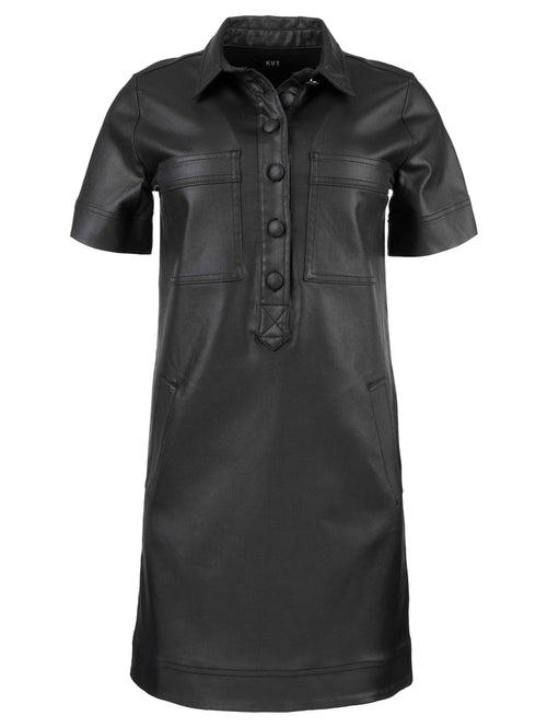 Tatiana Coated Leather Look Front Button Mini Dress