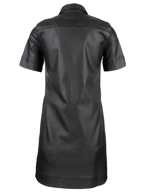 Tatiana Coated Leather Look Front Button Mini Dress