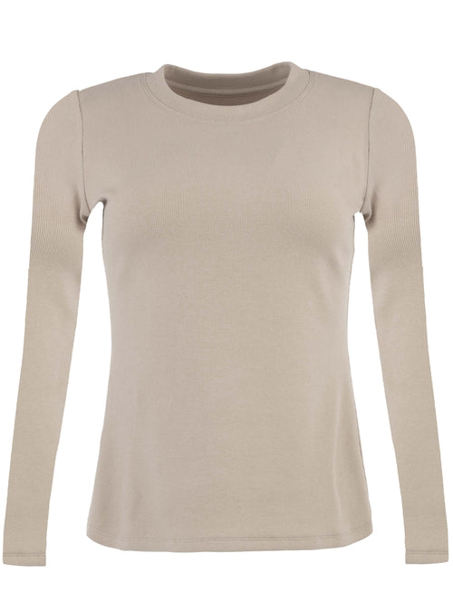 Noelie Taupe Long Sleeve Scoop Neck Knit Top