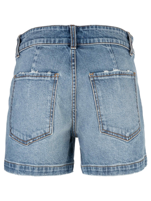 Jane High Rise Denim Shorts with Wide Waistband | Medium Wash