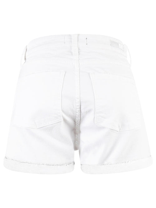 Jane High Rise Uneven Roll Up Raw Hem Boyfriend Short in Optic White
