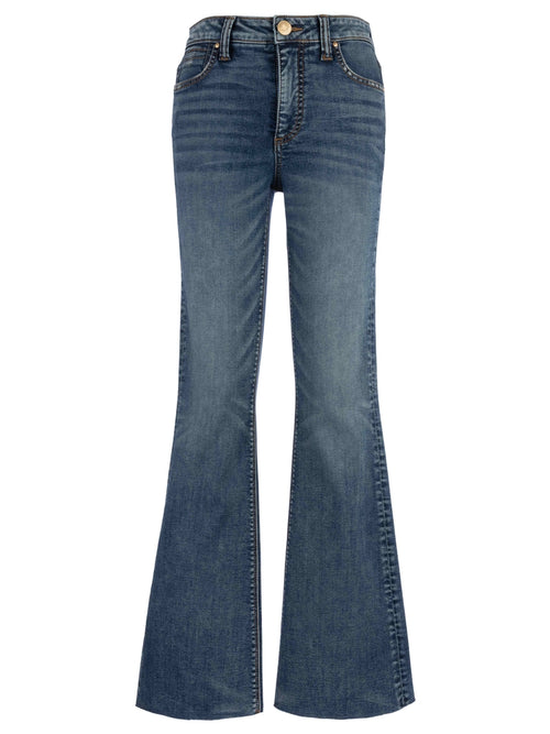 Stella High Rise Fab AB Raw Hem Stretch Denim Flare Jean in Debonairly