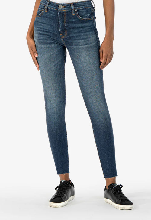 Connie High Rise Fab AB Ankle Super Skinny Raw Hem Jean in Tingle