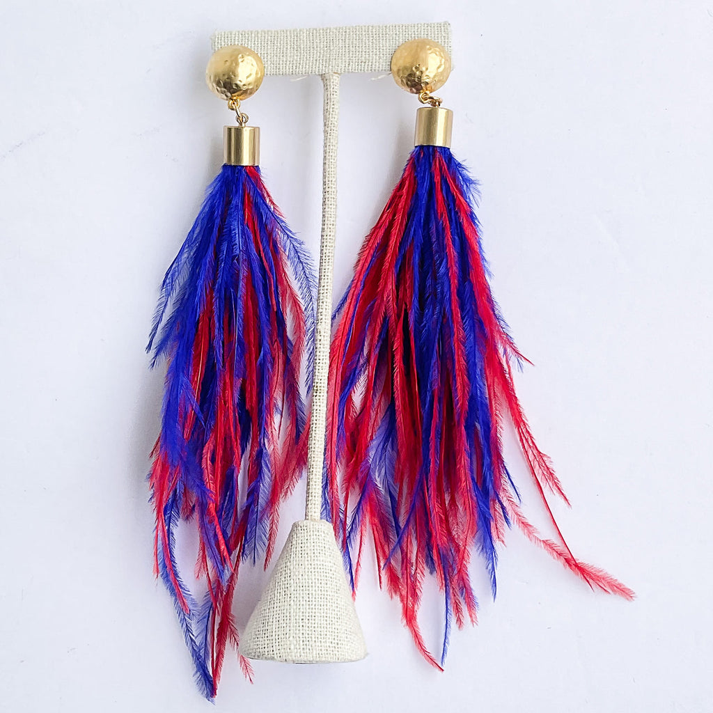 Hammered Ball Post w/ Feather Red and Blue
