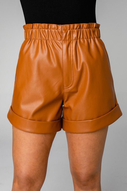 Peyton Mocha Buttery Soft Vegan Leather Scrunched Elastic Pocket Short