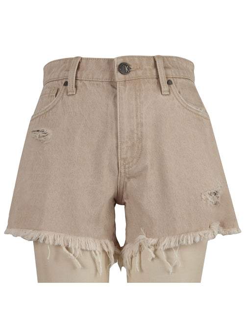 Jane High Rise Long Light Distressed Fray Hem 100 Percent Cotton Denim Short