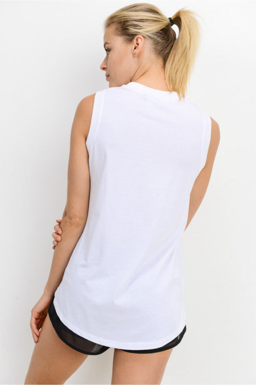 Flowy Crew Neck Side Notch Longline Tank Top