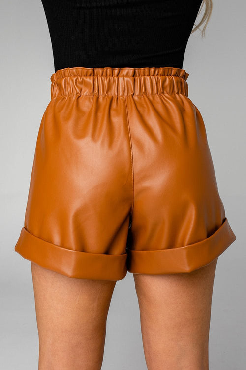 Peyton Mocha Buttery Soft Vegan Leather Scrunched Elastic Pocket Short