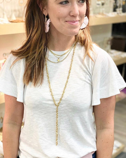 Virtue 36 Inch Gold Square Cluster Chain Y Drop Necklace