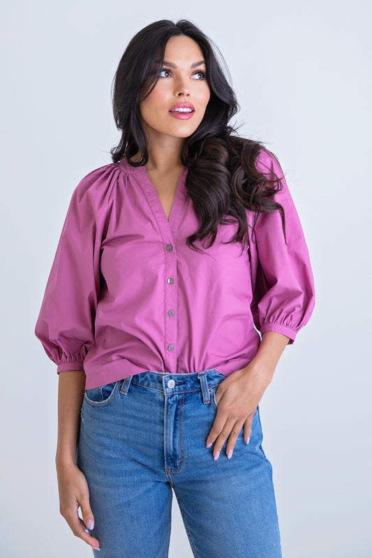 Poplin Button Sleeve Top