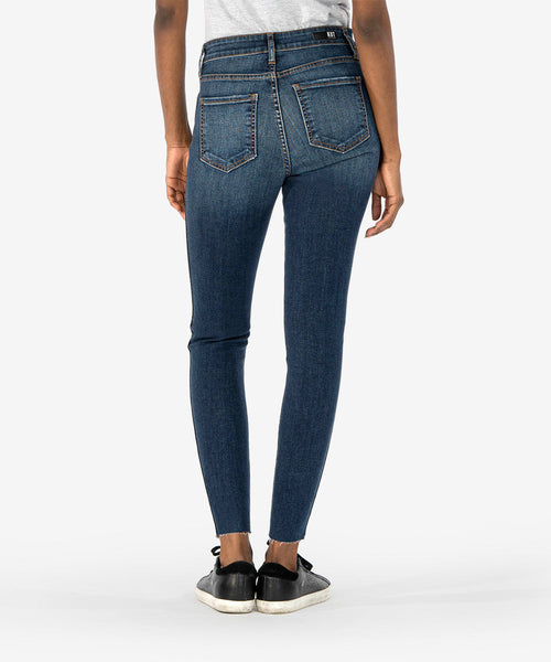 Connie High Rise Fab AB Ankle Super Skinny Raw Hem Jean in Tingle