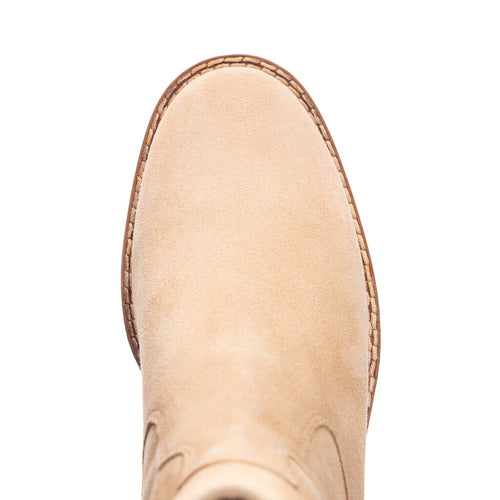 Miley Natural Suede Western Stacked Block Heel Plain Toe Ankle Boot