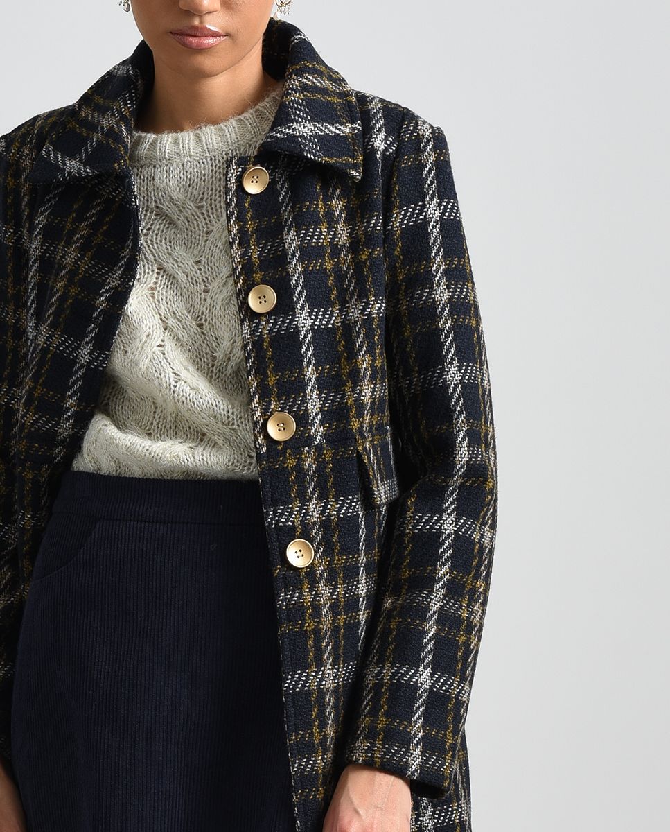 Navy Plaid Coat