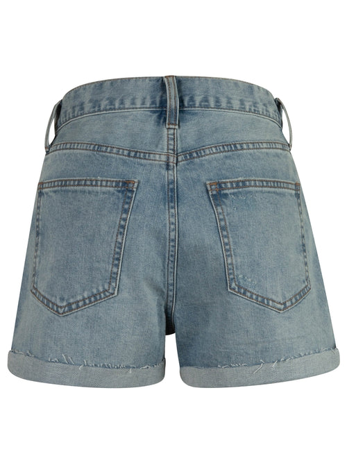 Jane High Rise Lightweight Uneven Roll Up Raw Hem Boyfriend Denim Short