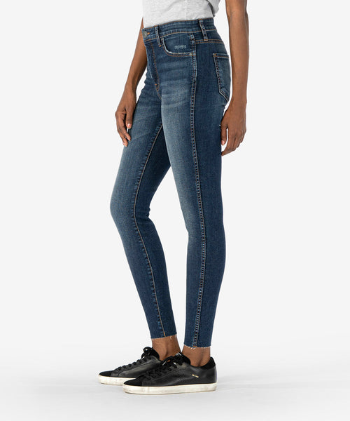 Connie High Rise Fab AB Ankle Super Skinny Raw Hem Jean in Tingle