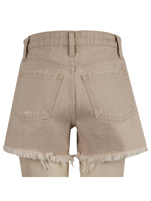 Jane High Rise Long Light Distressed Fray Hem 100 Percent Cotton Denim Short