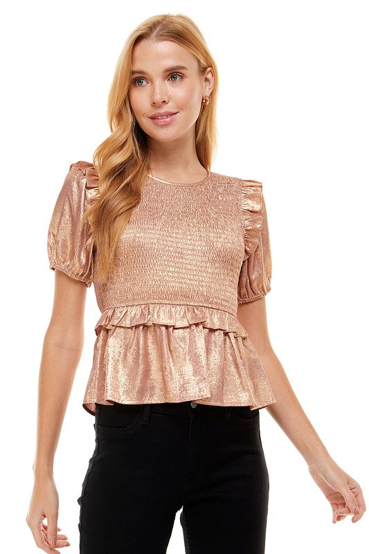 Metallic Peplum Top