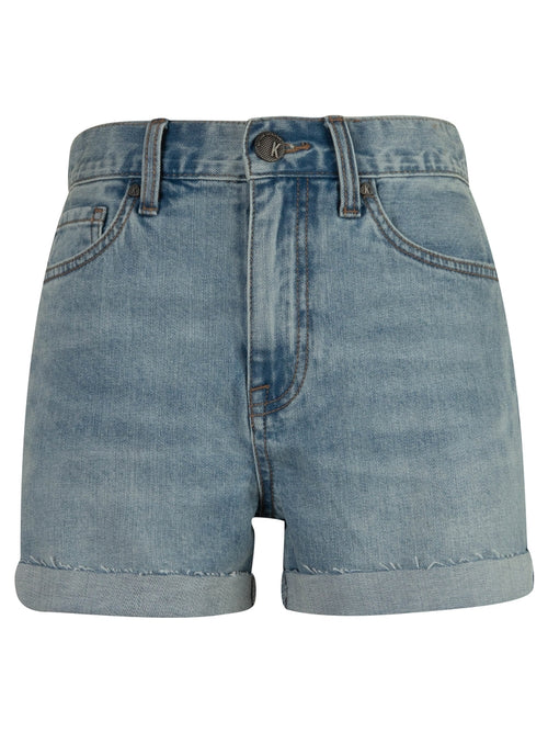 Jane High Rise Lightweight Uneven Roll Up Raw Hem Boyfriend Denim Short