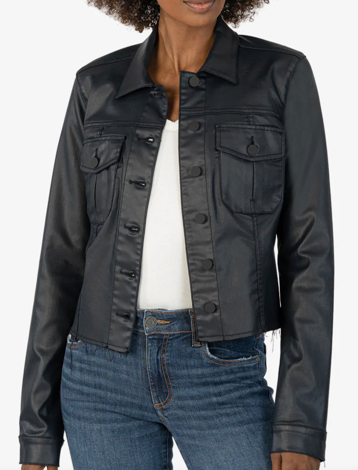 Kara Crop Jacket w/Frayed Hem-Midnight