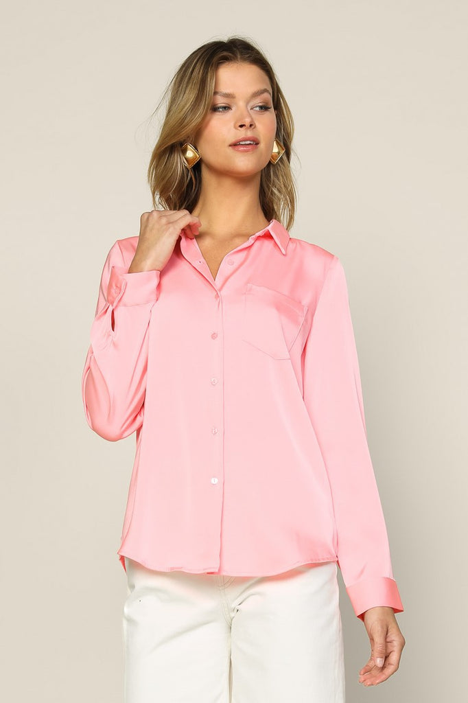 Coral Button Down Top