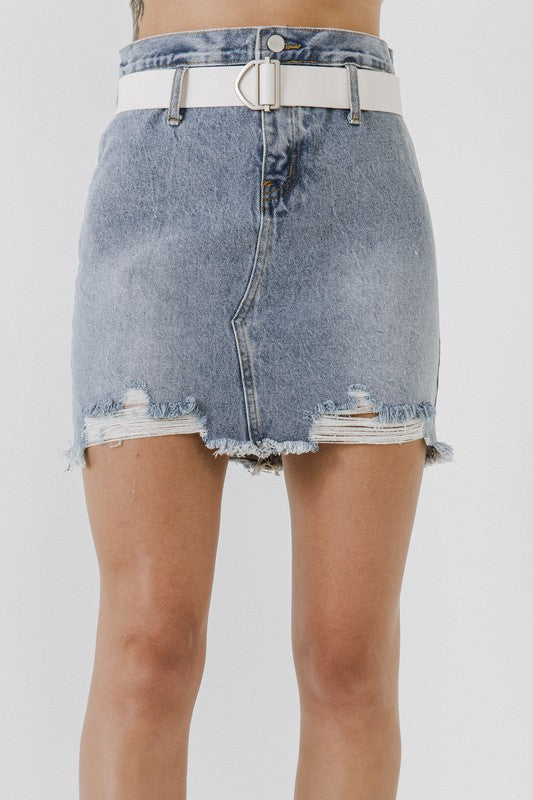 Belted Denim Mini Skirt