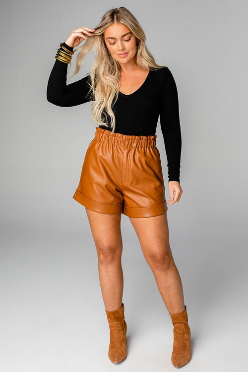 Peyton Mocha Vegan Leather Shorts | Adore Boutique women's clothing & accessories