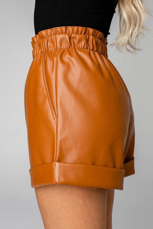 Peyton Mocha Buttery Soft Vegan Leather Scrunched Elastic Pocket Short