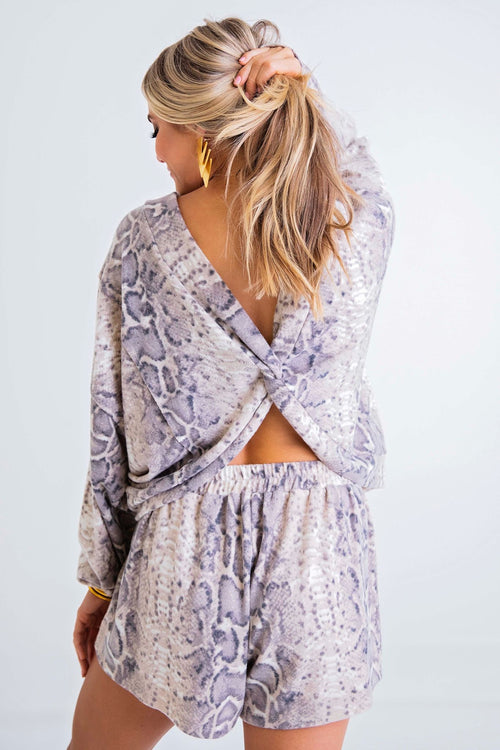 Snake Skin Print Super Soft Knit Crossback Matching Set Top