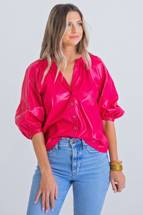 Cranberry Pleather Button Top | Adore Boutique women's clothing & accessories