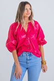 Cranberry Pleather Button Top