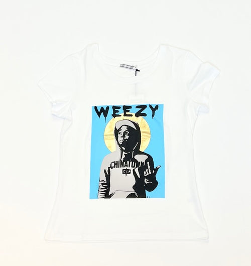 Lil Wayne Weezy Pop Art Bright Blue Gold Foil Detail Crew Neck Tee