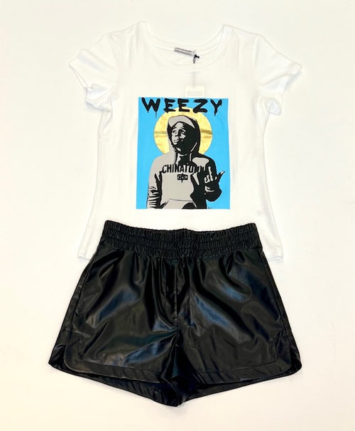 Lil Wayne Weezy Pop Art Bright Blue Gold Foil Detail Crew Neck Tee