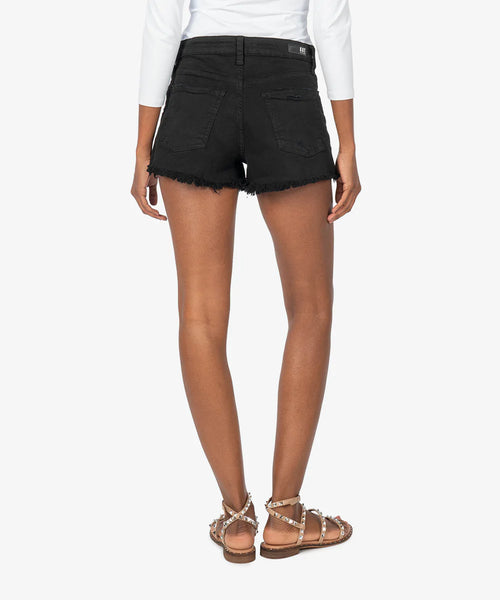 Jane High Rise Stretch Vintage Frayed Hem Distressed Black Denim Short