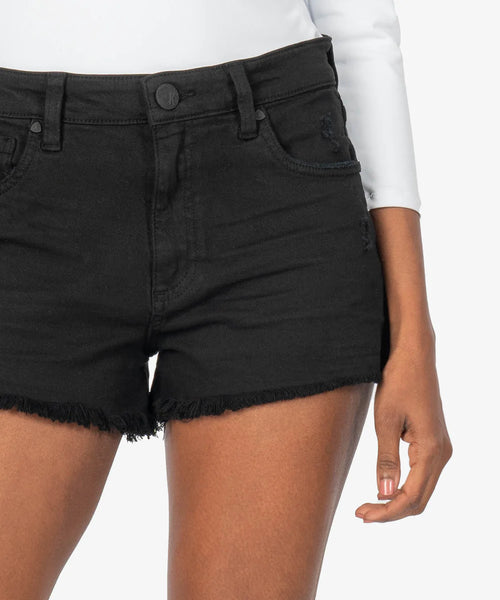 Jane High Rise Stretch Vintage Frayed Hem Distressed Black Denim Short