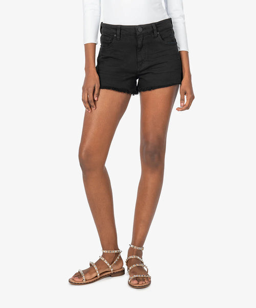 Jane High Rise Stretch Vintage Frayed Hem Distressed Black Denim Short