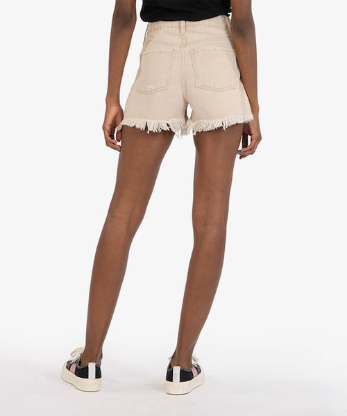 Jane High Rise Long Light Distressed Fray Hem 100 Percent Cotton Denim Short