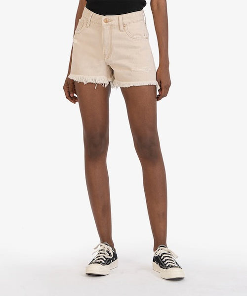 Jane High Rise Long Light Distressed Fray Hem 100 Percent Cotton Denim Short